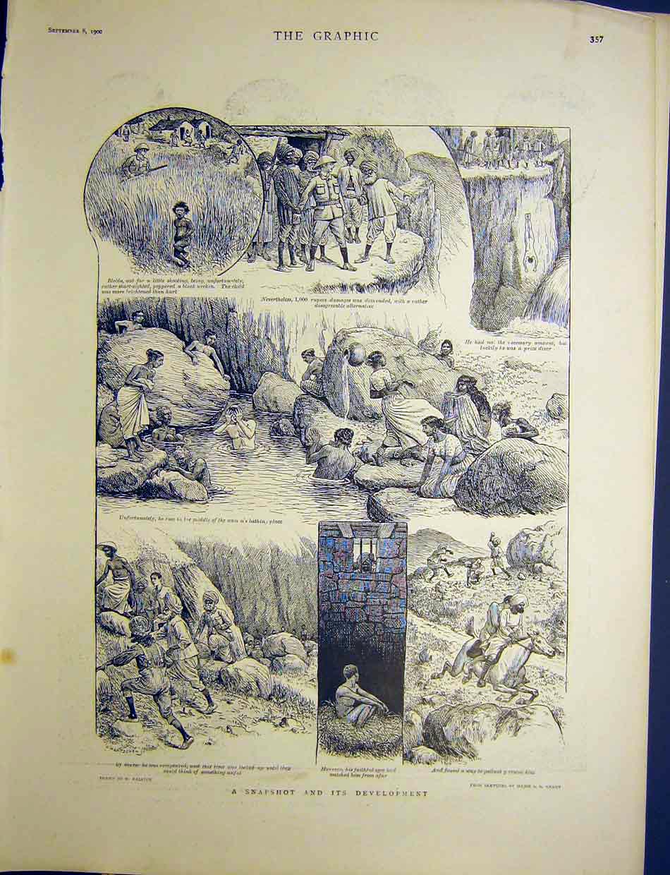 Original Old Antique Print Sketches Shooting Prison Ralston Grant 1900 Victorian