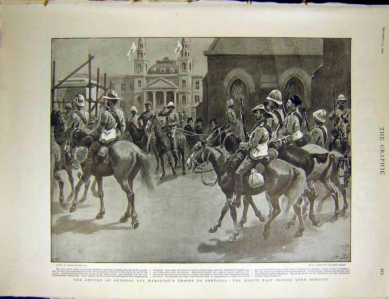 Old Antique Print General Hamilton Troops Pretoria Roberts Boer War 1900 20th