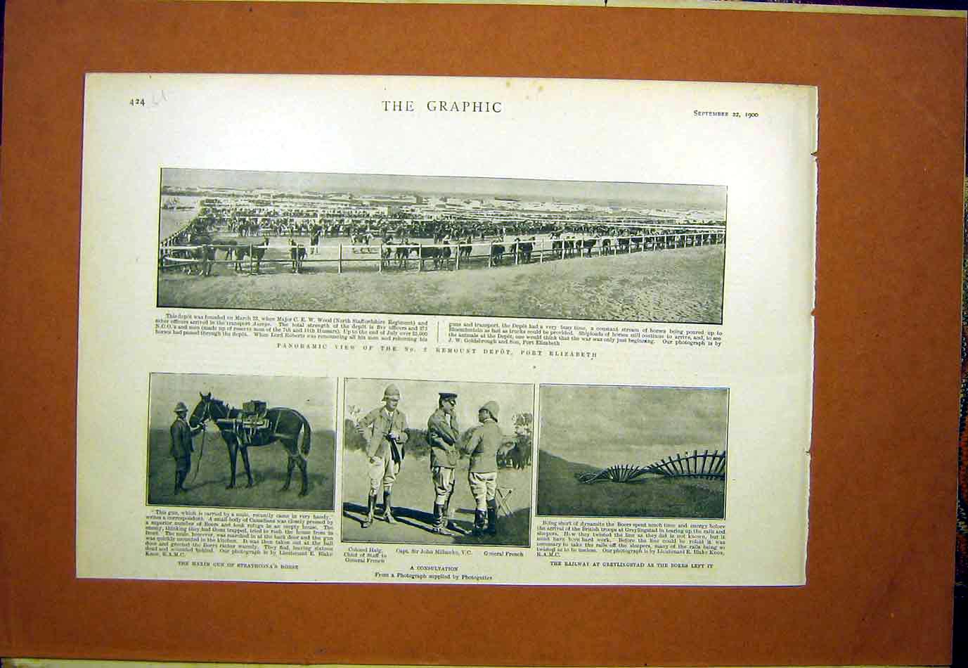 Original Old Antique Print Port Elizabeth Strathcona Maxim Railway Boer Africa