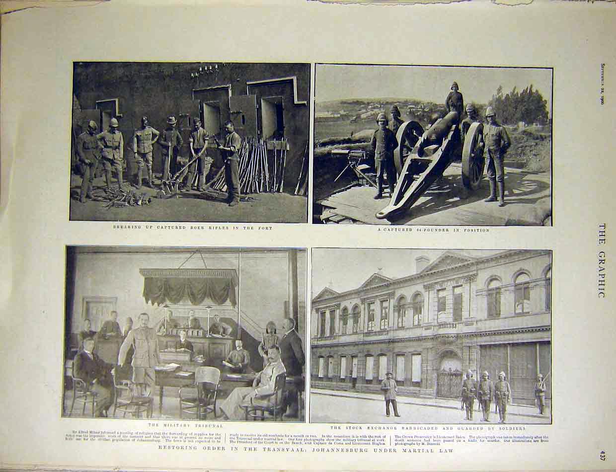 Original Old Antique Print Transvaal Johannesburg Martial Law Boer Rifles 1900