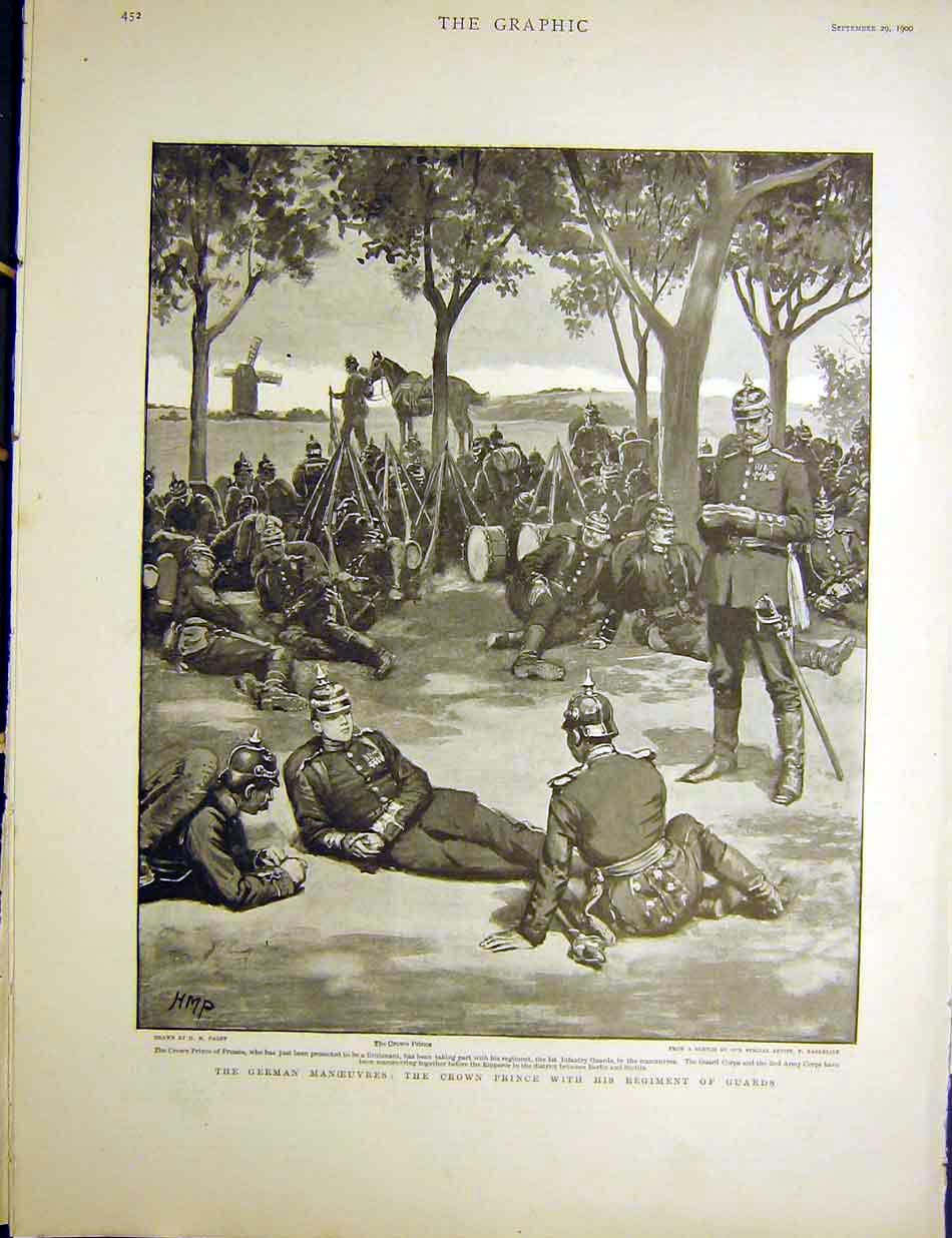 Original Old Antique Print German Manoeuvres Regiment Guards Prince Prussia 1900