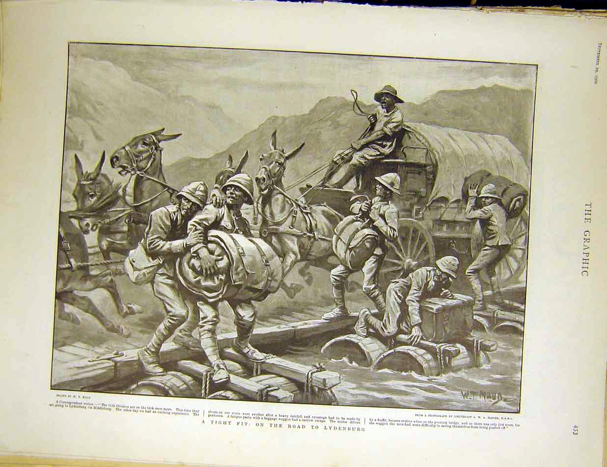 Original Old Antique Print Lydenburg Africa War Boer Maud Troops 1900 Victorian