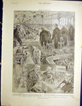 Old Antique Print Banquet French Mayor Lanos Army Manoeuvres Neron 1900 20th