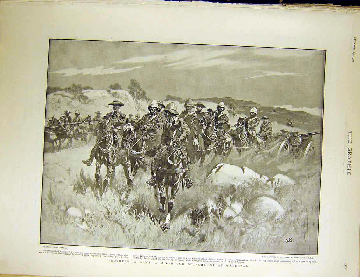 Original Old Antique Print Arms Gun Detachment Waterval Boer War Africa 1900