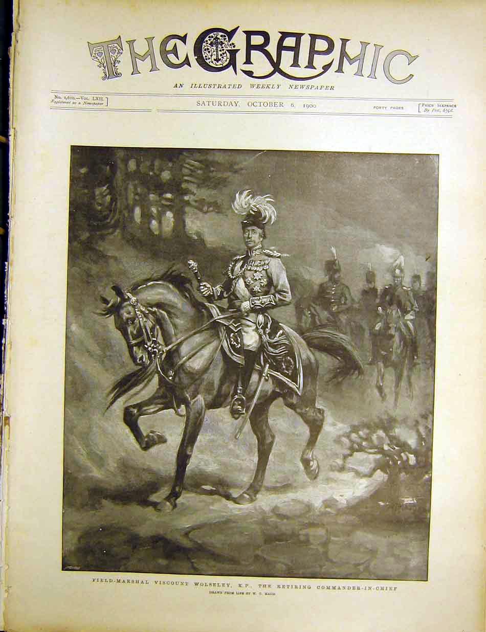 Original Old Antique Print Wolseley Commander-In-Chief Portrait Maud 1900 20th