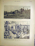Original Old Antique Print Seasick Channel Boat Traction Engine Gun 1900 Africa