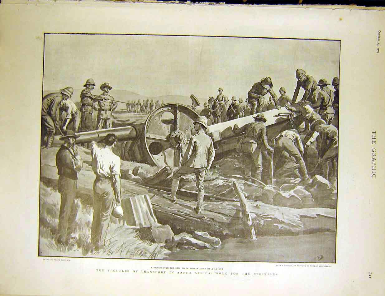 Old Antique Print South Africa Boer Transport Engineers Bridge Dadd 1900 20th