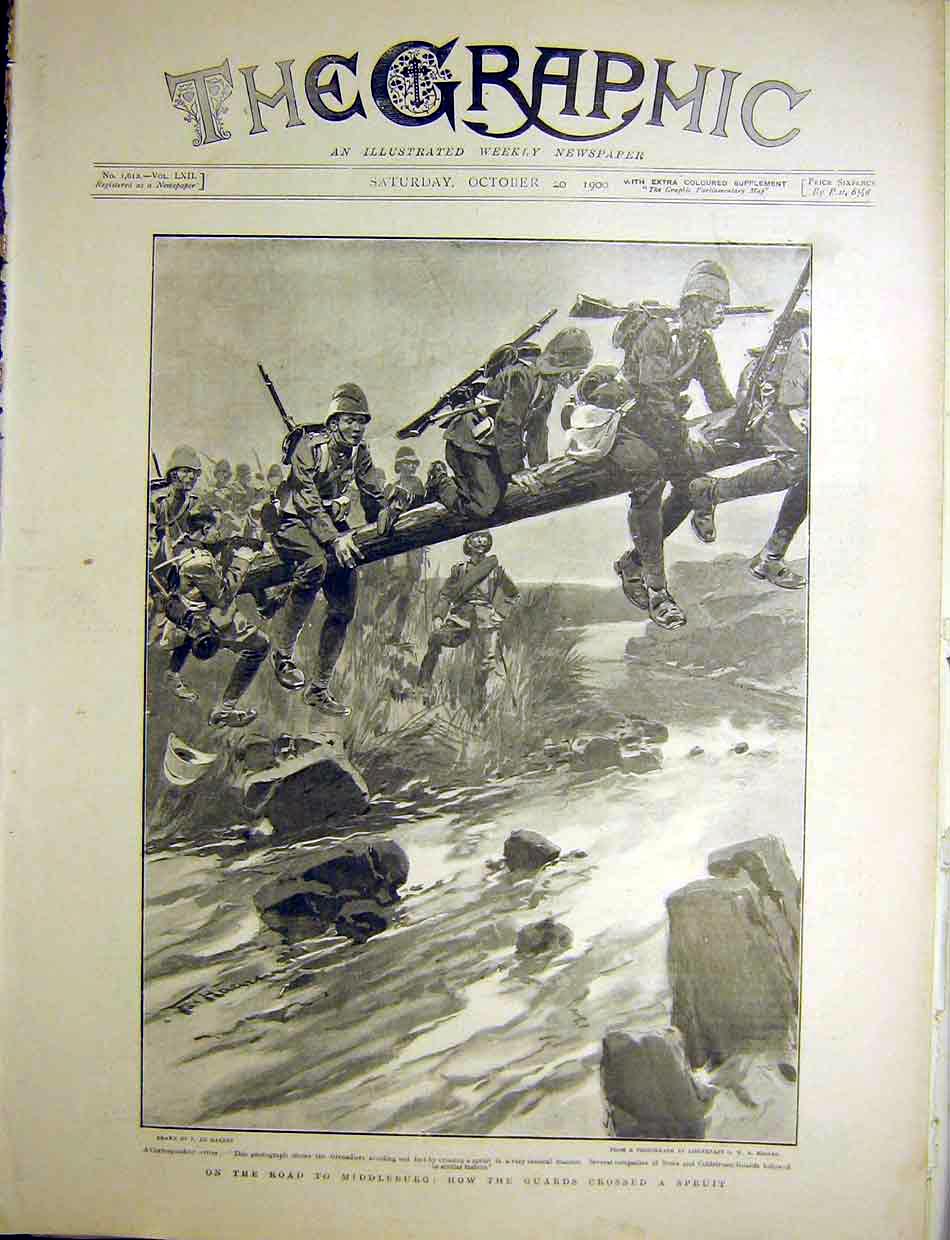 Original Old Antique Print Middleburg Africa Guards Spruit Grenadiers 1900 20th