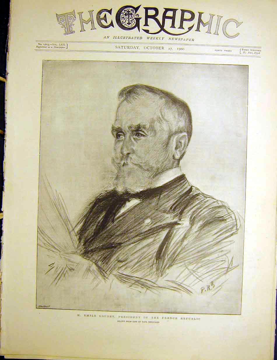 Original Old Antique Print Loubet President French Republic Portrait 1900 20th