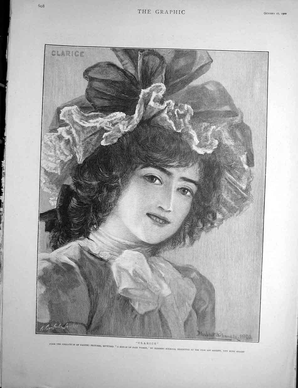 Old Antique Print Clarice Portrait Fair Woman Lady Portrait Schmalz 1900 20th