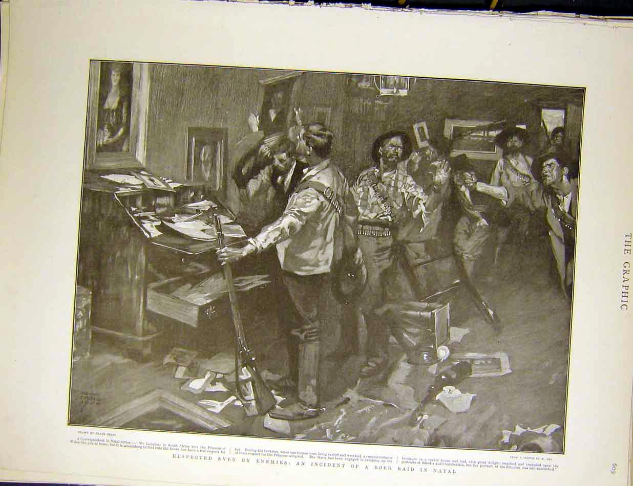 Original Old Antique Print Boer Raid Natal Africa Craig Rebels Respect 1900 20th