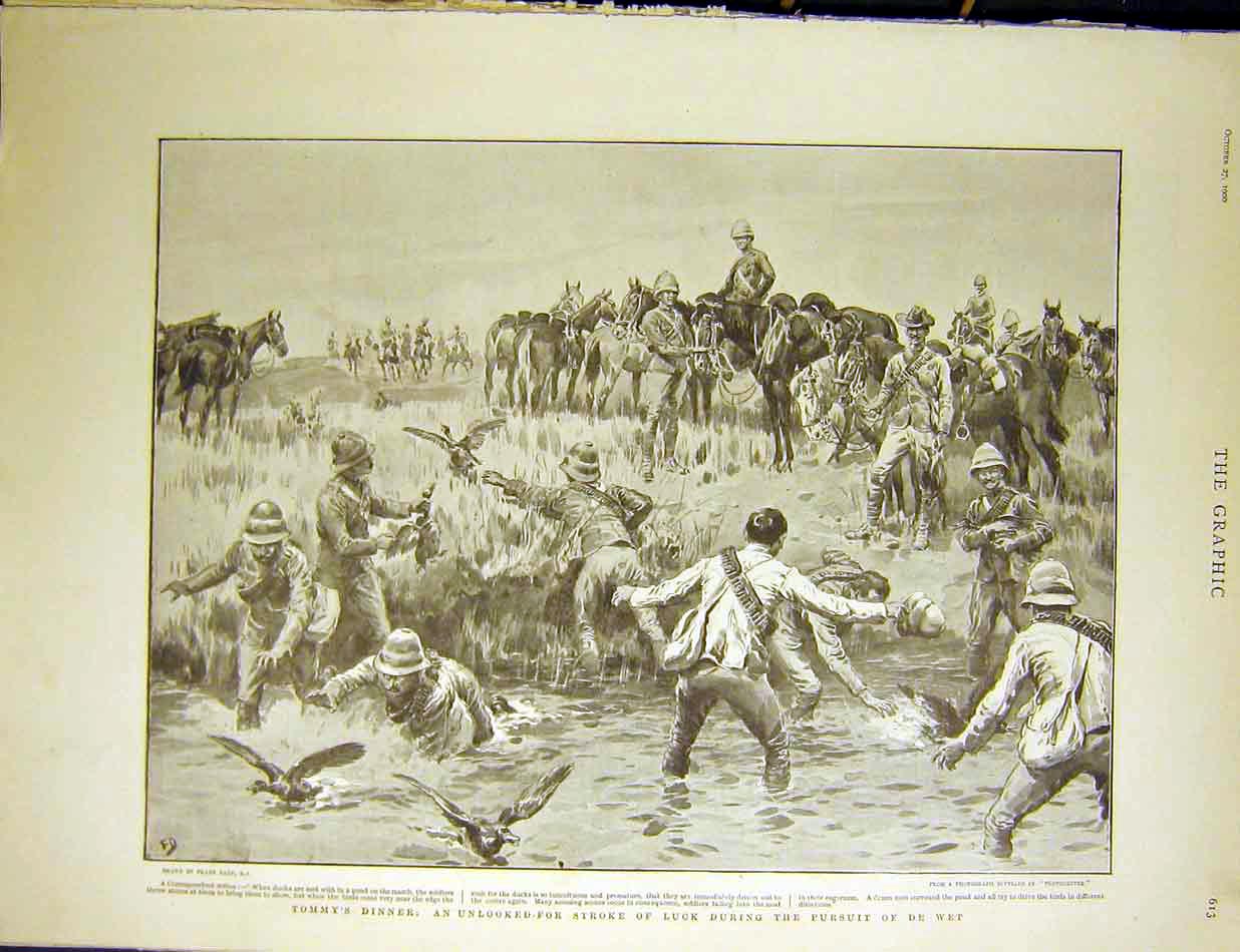 Original Old Antique Print De Wet Pursuit Boer War Africa Dadd Ducks 1900 20th