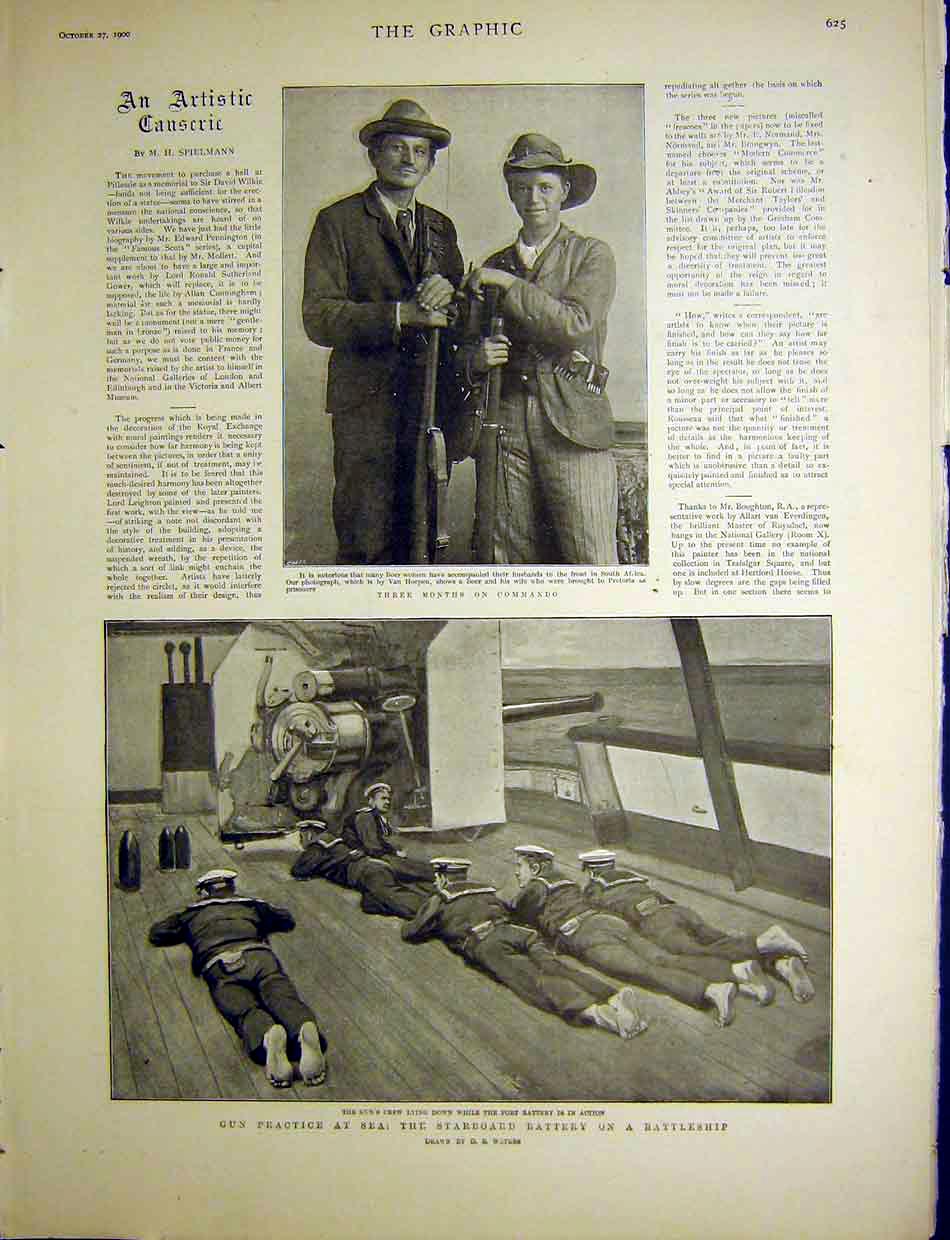 Old Antique Print Gun Practice Battleship Boer Women Commando Africa 1900 20th