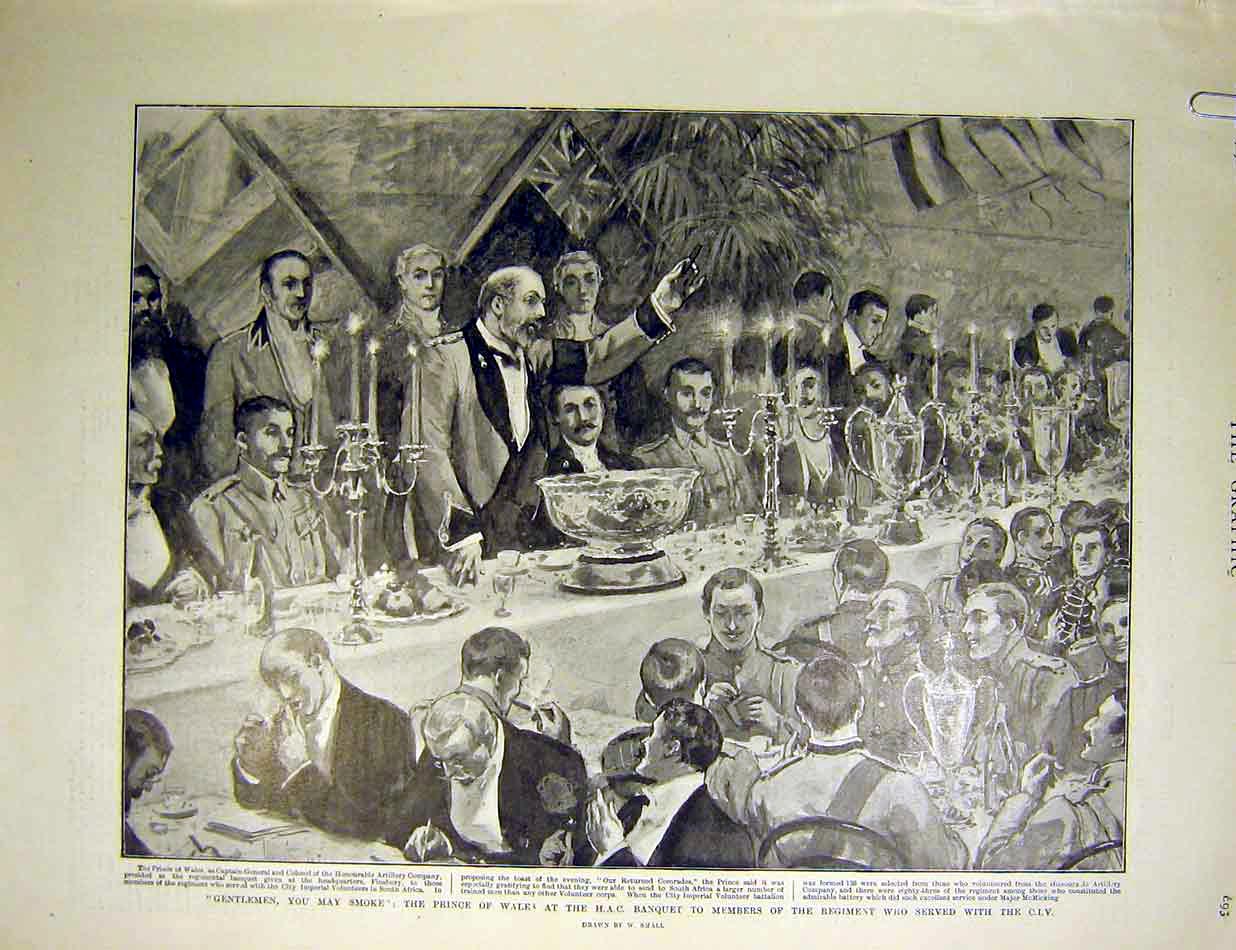 Original Old Antique Print Hac Banquet Volunteers Kroonstad Cornhill Paget 1900