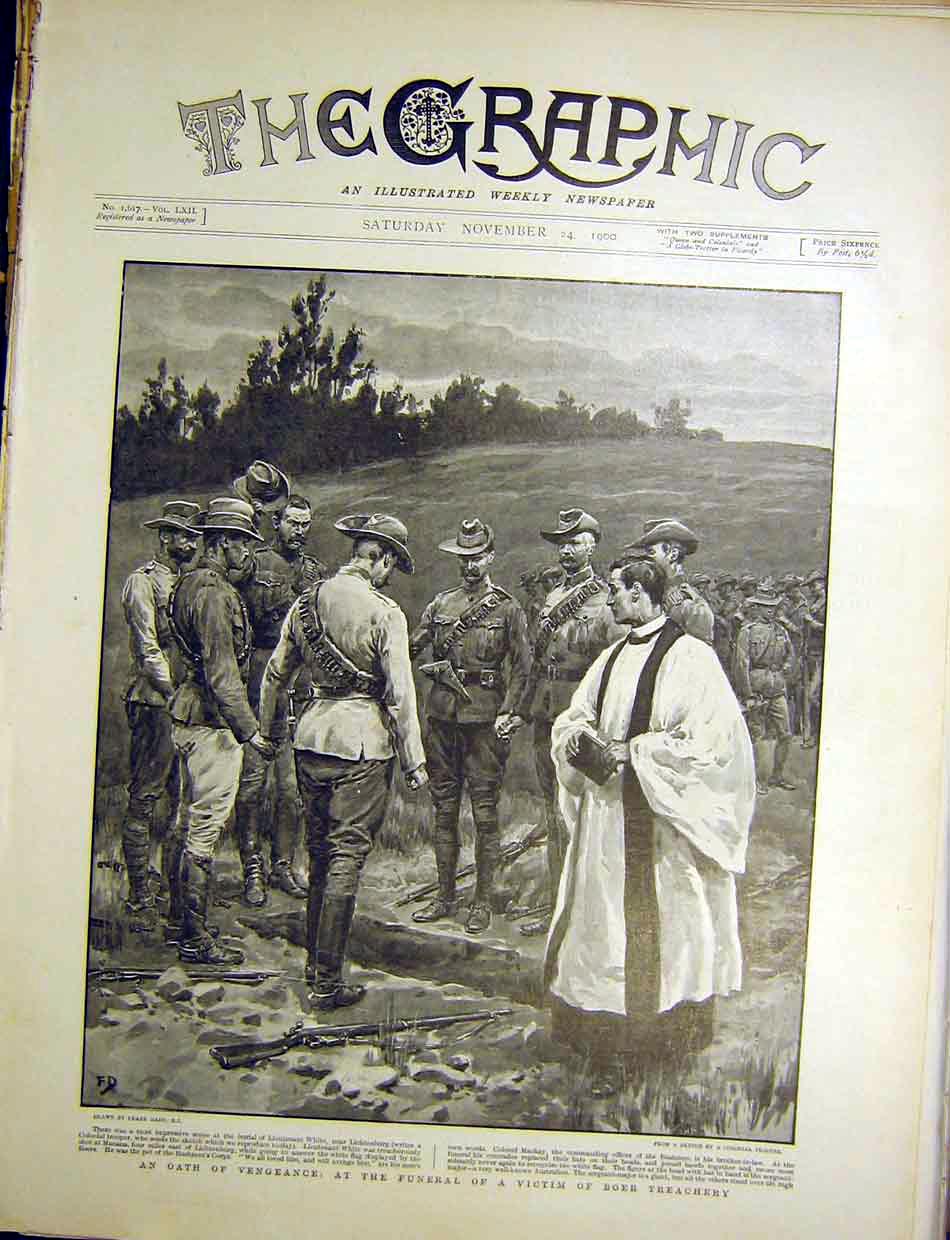 Original Old Antique Print Boer Treachery White Funeral Dadd Africa War 1900