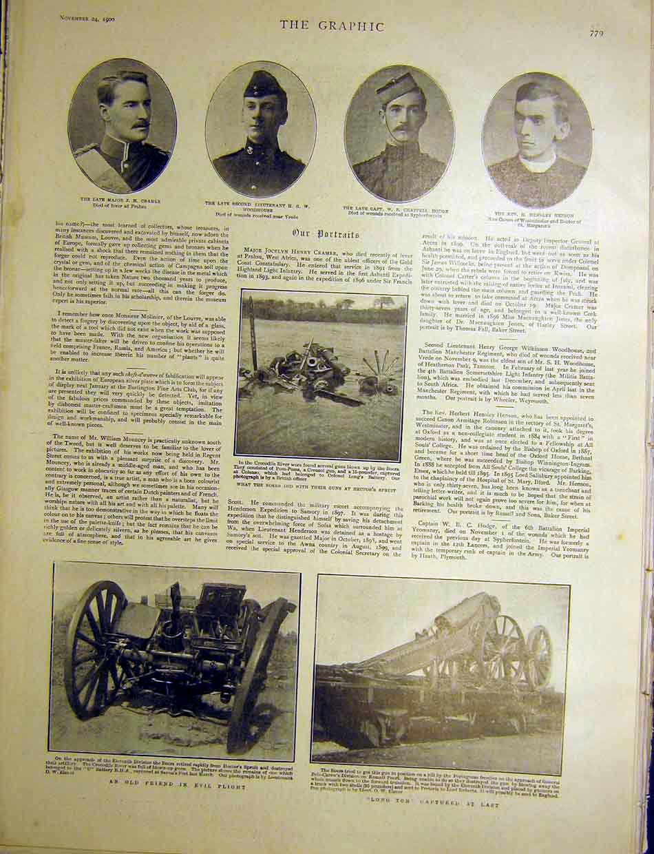 Old Antique Print Portrait Officers Guns Boer Hector'S Spruit Africa 1900 20th