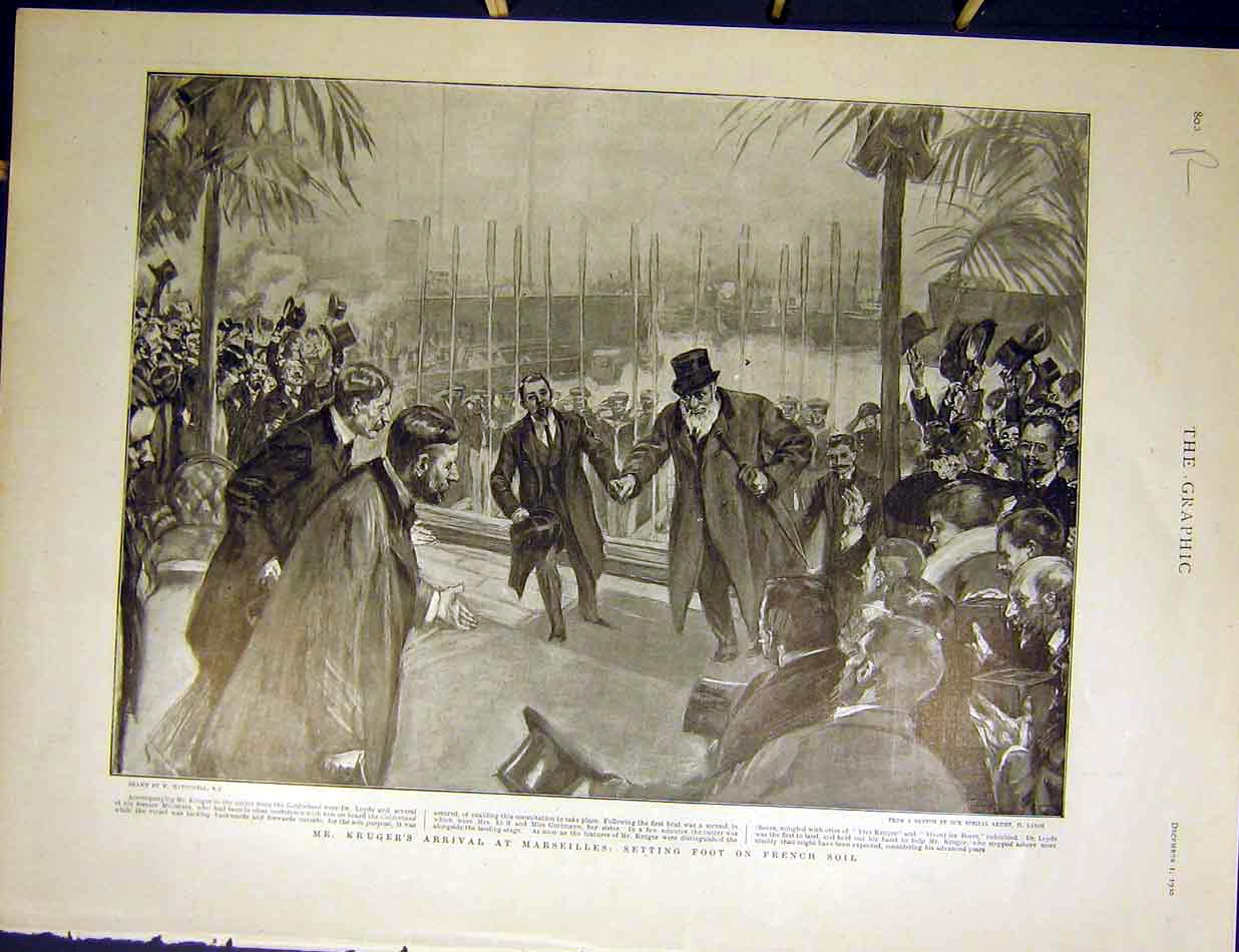 Old Antique Print Kruger Marseilles France Boer Cannebiere Camelot 1900 20th