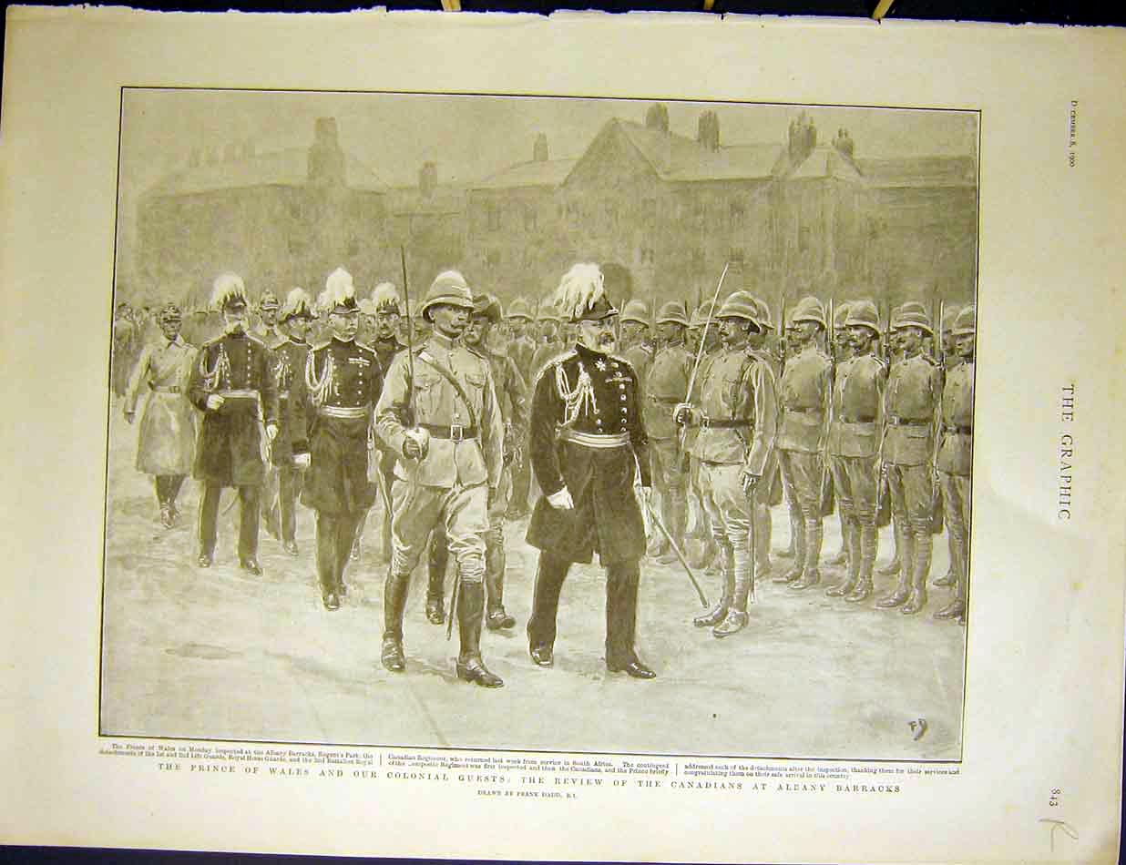 Original Old Antique Print Review Canadian Albany Barracks Sport Africa 1900