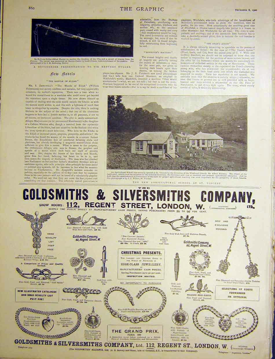 Original Old Antique Print Agricultural School St Vincent Buller Sword 1900 20th