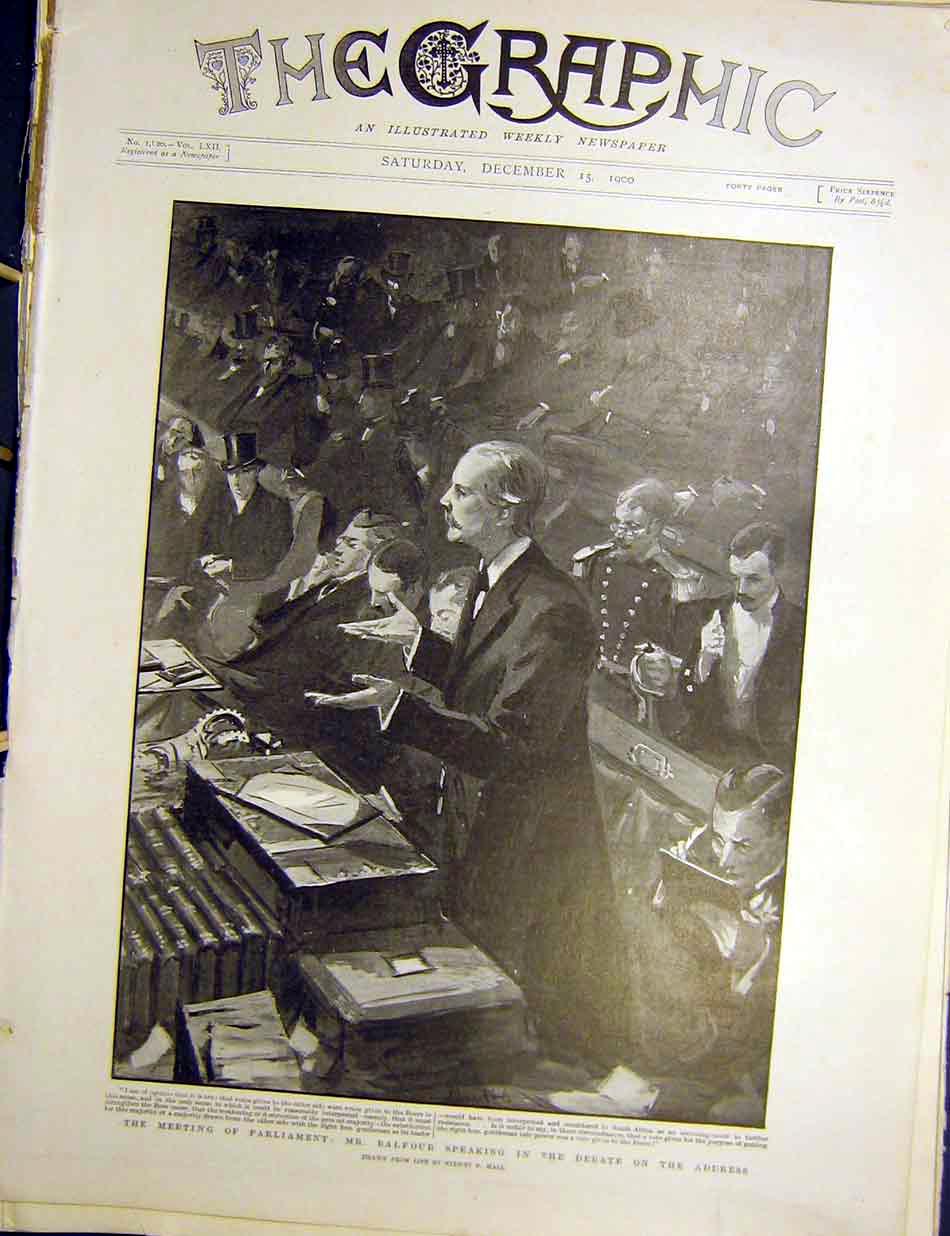 Original Old Antique Print Parliament Balfour Debate Hall Boer War 1900 20th