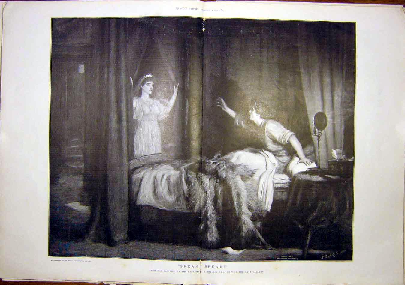 Original Old Antique Print Painting Millais Speak Bedroom Fine Art 1900 20th