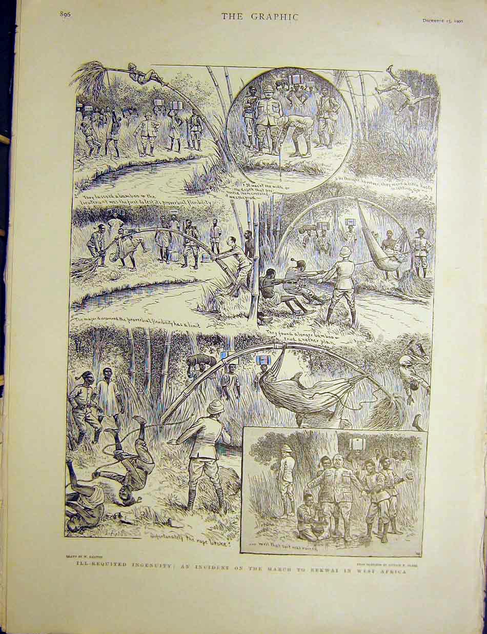 Original Old Antique Print Bekwai Africa Ralston Sketches March 1900 Victorian