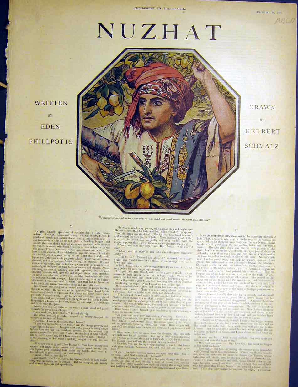 Original Old Antique Print Nuzhat Phillpotts Schmalz Religious Story 1900 20th