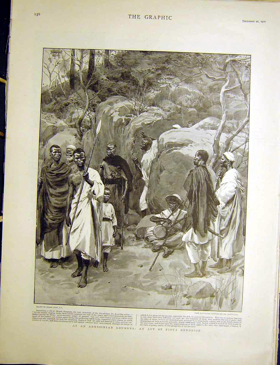 Original Old Antique Print Abyssinian Lourdes Pious Devotion Mount Zouquala 1900