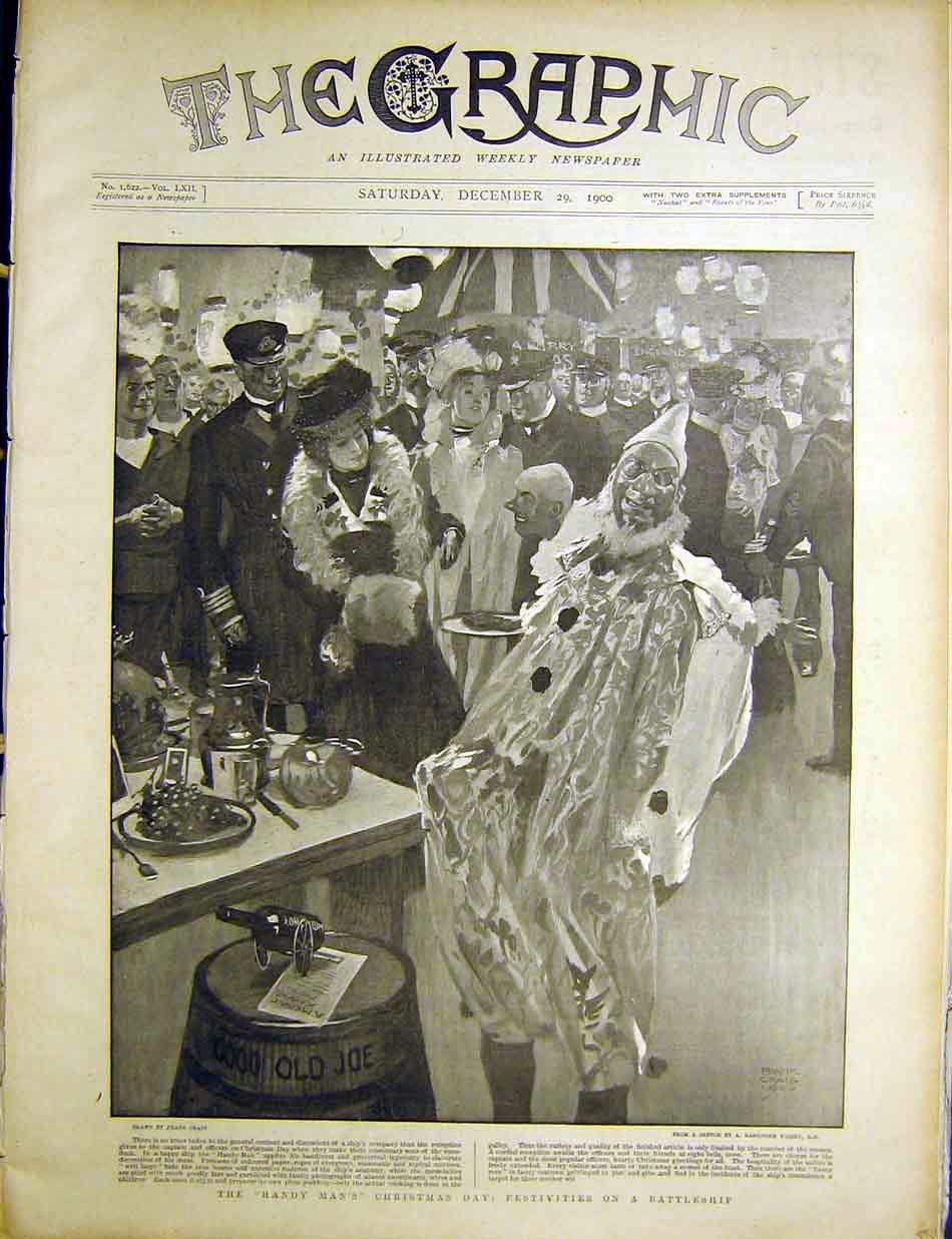 Original Old Antique Print Christmas Festivities Battleship Craig Handy Man 1900