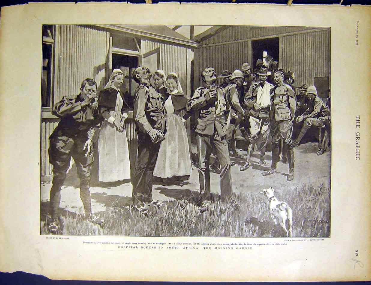 Original Old Antique Print Hospital Africa China Zouaves Shan-Hai-Quan 1900
