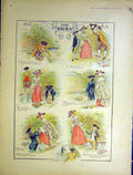 Original Old Antique Print Sketches Rivals Men Lady River Brock 1901 Victorian