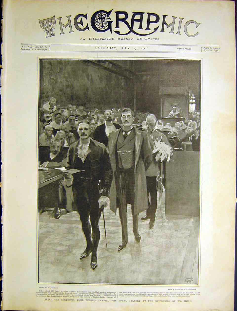 Original Old Antique Print Earl Russell Royal Gallery Trial Craig 1901 Victorian