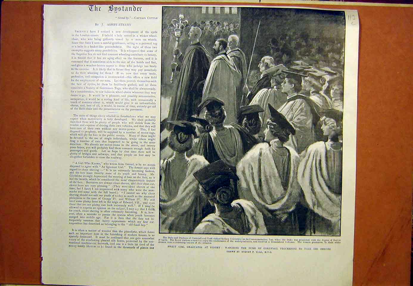 Original Old Antique Print Graduates Sydney Duke Cornwall Degree 1901 Victorian