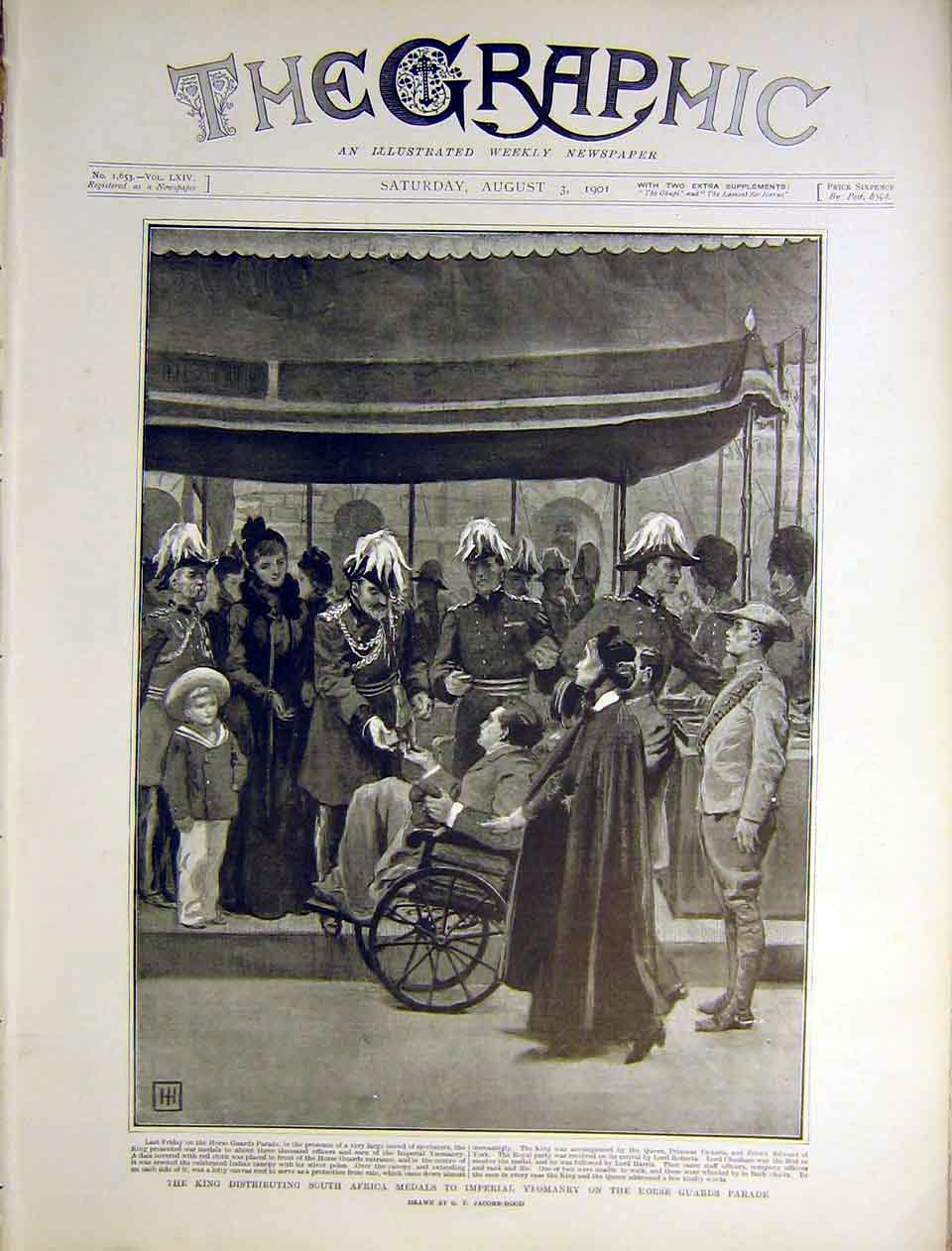 Original Old Antique Print Africa War Medal King Eorse Guards Parade 1901 20th