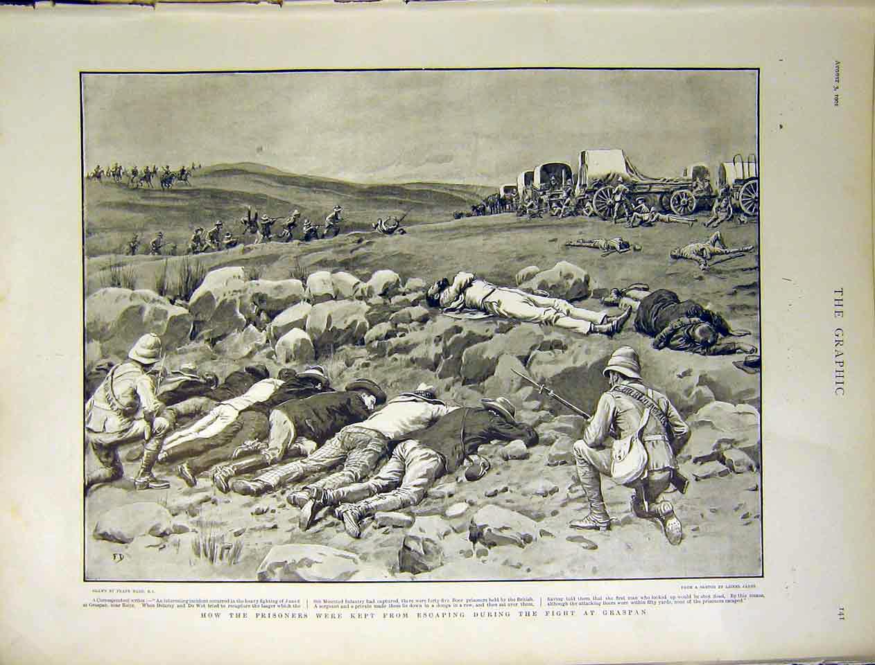 Original Old Antique Print Boer War Africa Graspan Prisoners James Sketch 1901