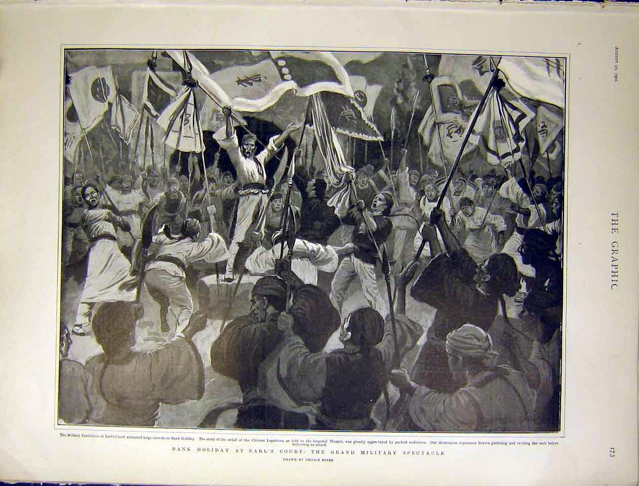Original Old Antique Print Military Exhibition Imperial Theatre Earls Court 1901
