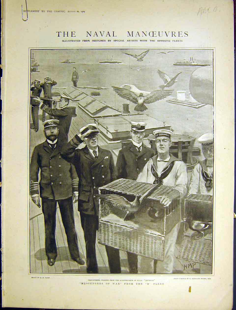 Original Old Antique Print Naval Manoeuvres Hms Revenge Nile Discovery 1901