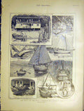 Original Old Antique Print Sketches Scottish Lock Boat Houseboat 1901 Victorian