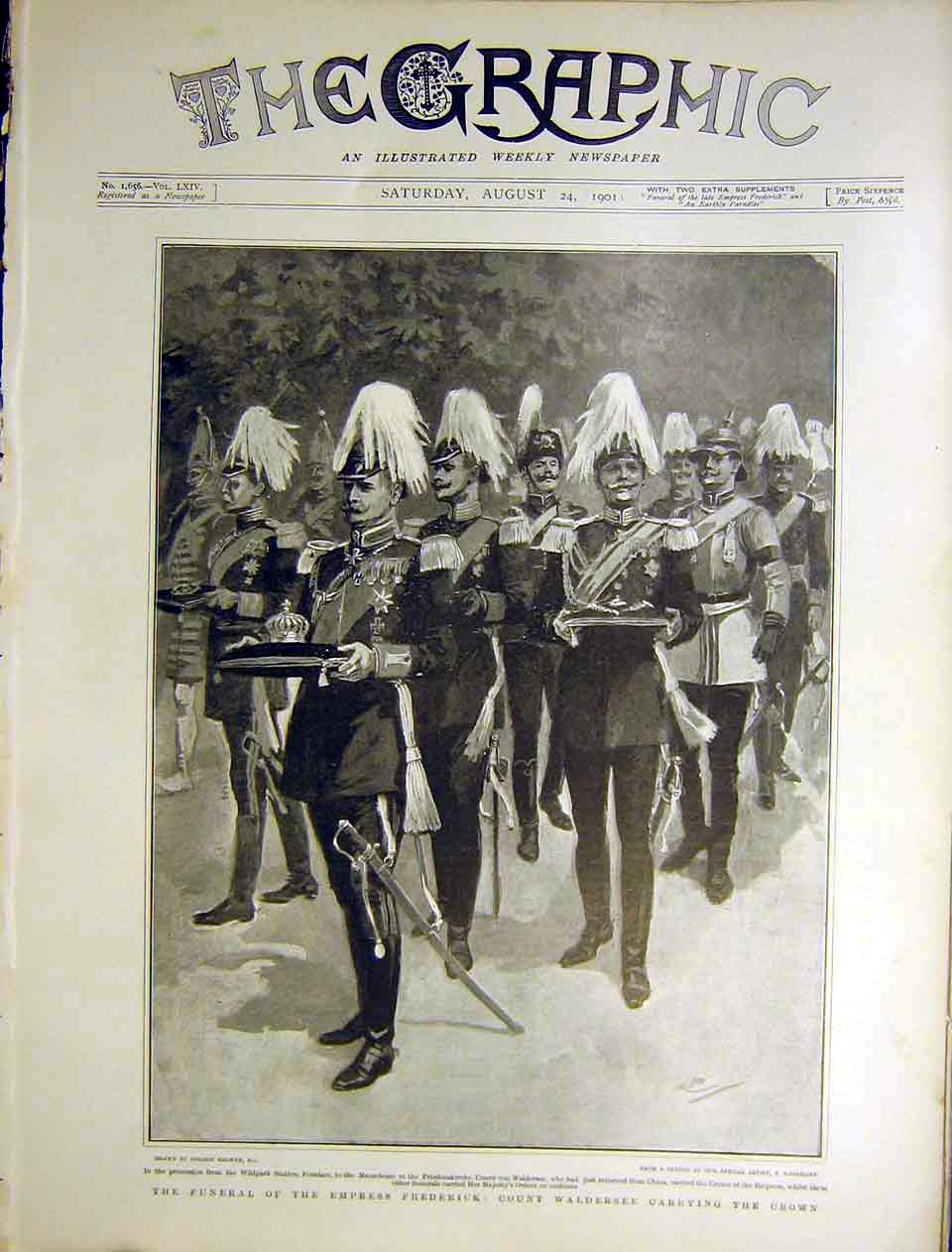 Original Old Antique Print Funeral Empress Frederick Waldersee 1901 Victorian
