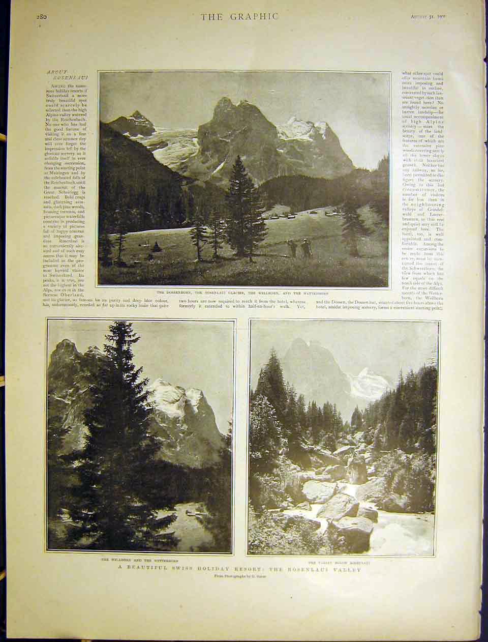 Original Old Antique Print Dossenhorn Wellhorn Wetterhorn Mountain 1901 20th