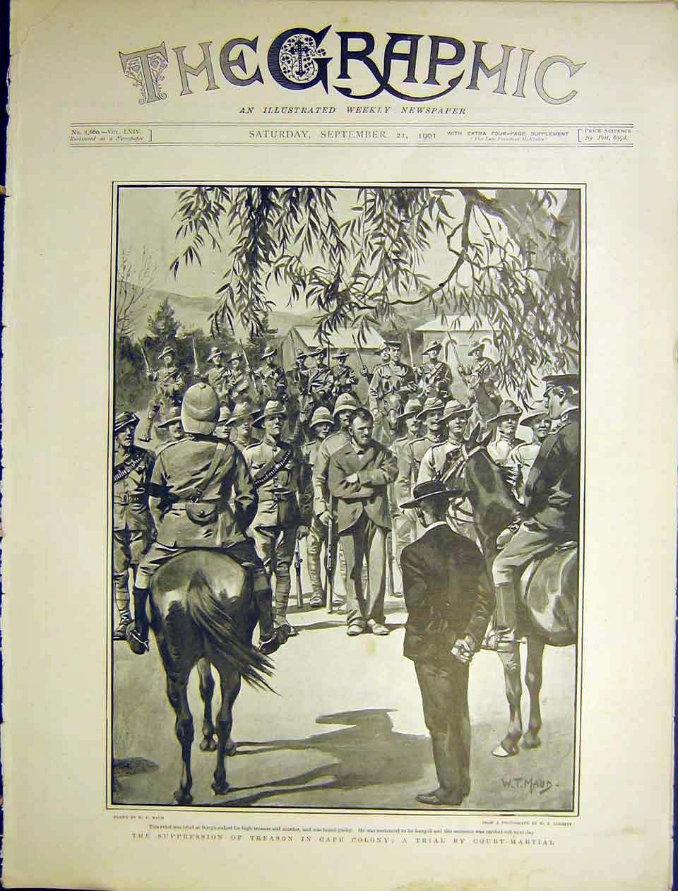 Original Old Antique Print Treason Cape Africa Trial Court-Martial Maud 1901