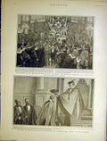 Original Old Antique Print Banquet Officers Hms Centurion Africa Capping Royal