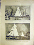 Original Old Antique Print Yacht Challenger Shamrock America Race Dixon 1901