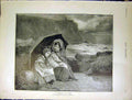 Original Old Antique Print Shower Rain Lady Child Sea Beach Thomas Fine Art 1901