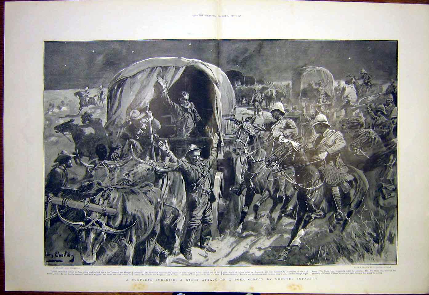 Original Old Antique Print Boer War Infantry Attack Convoy Sier 1901 Victorian