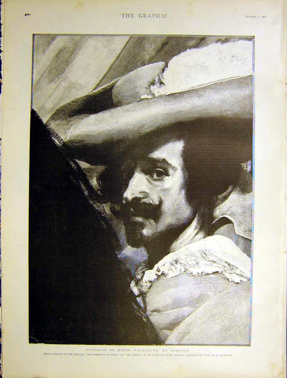 Old Antique Print Portrait Velasquez Self Madrid Dauvergne Fine Art 1901 20th