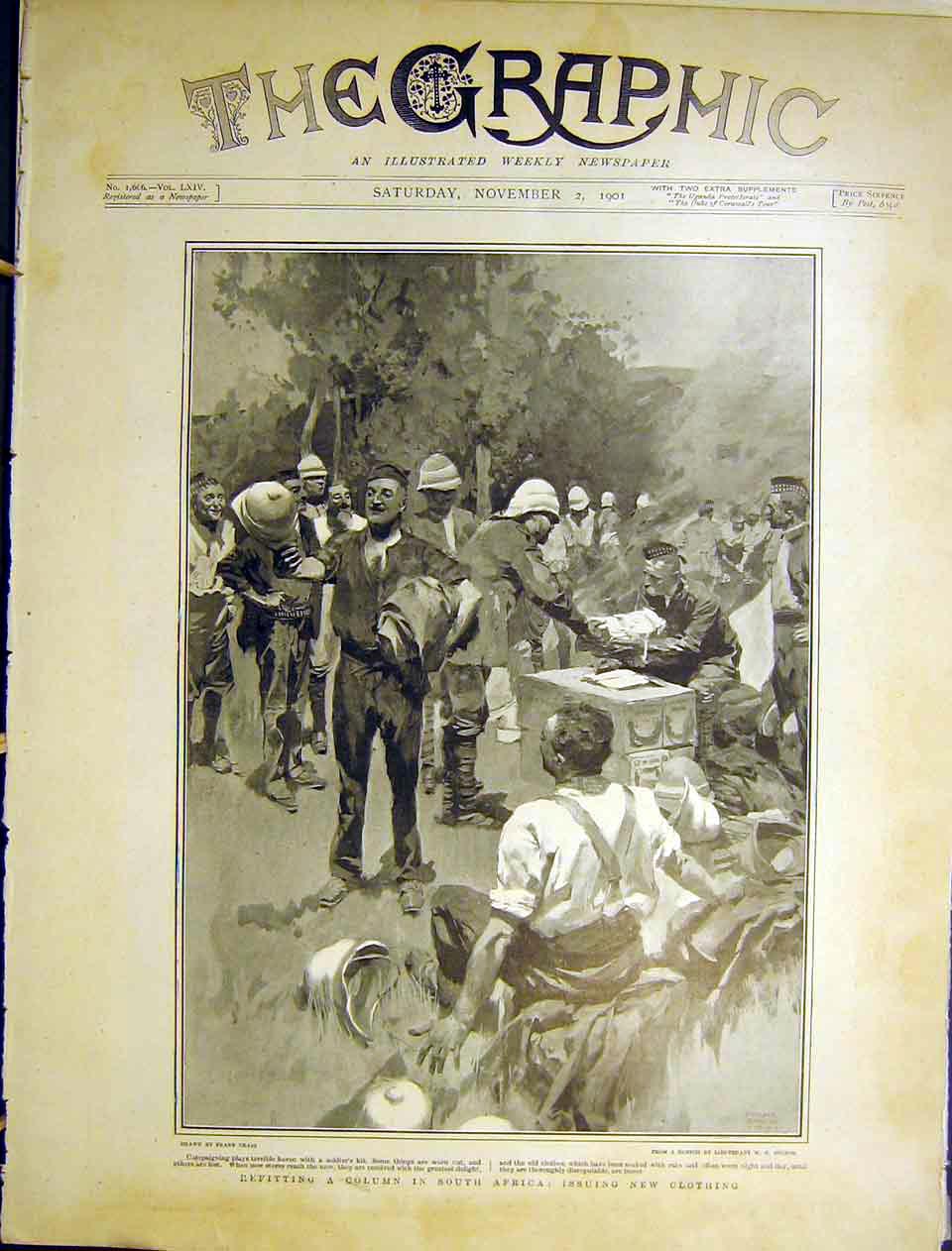 Original Old Antique Print War Africa Sier Refitting Uniform Clothing 1901 20th