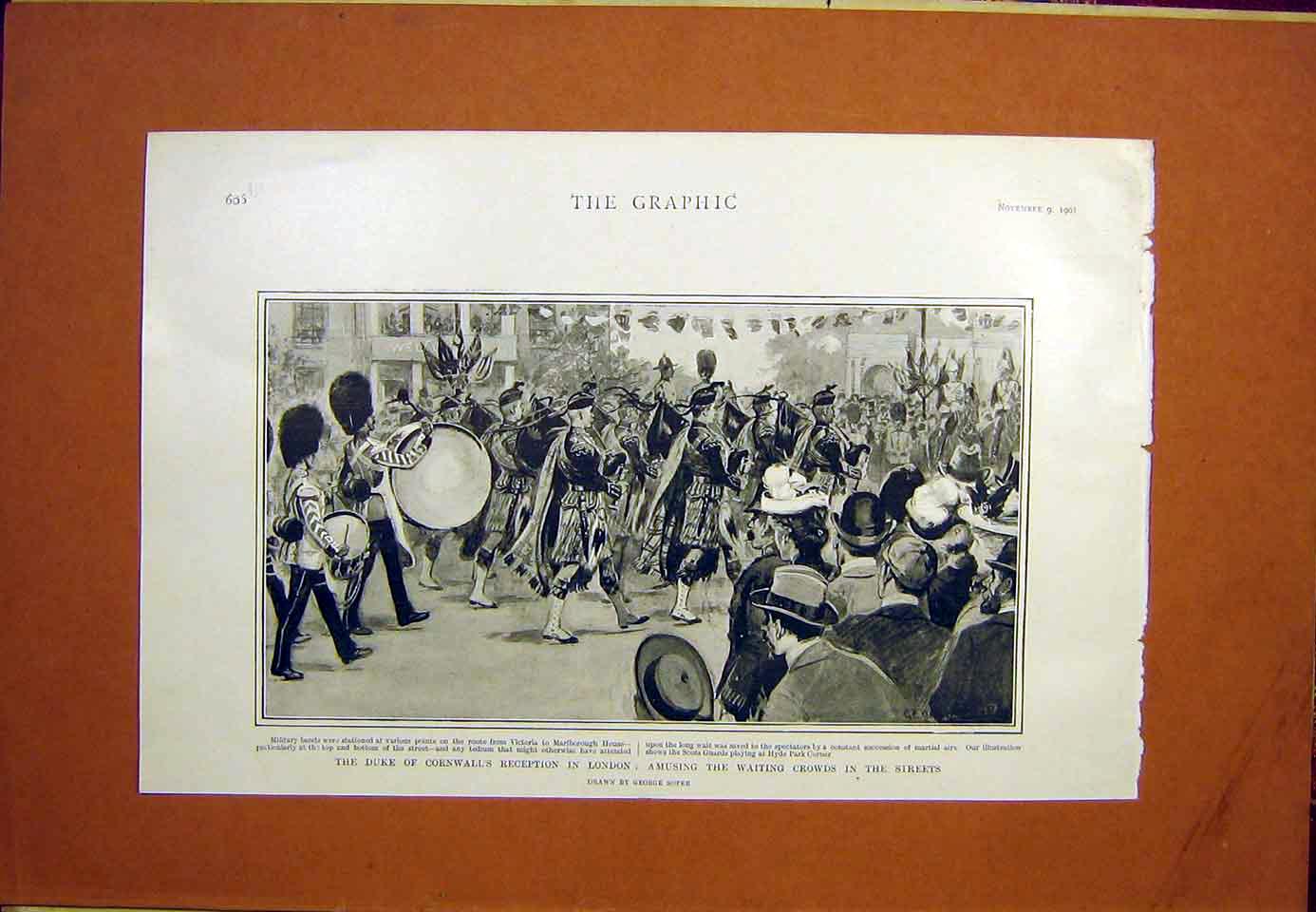Original Old Antique Print Duke Cornwall Reception London Royal 1901 Victorian