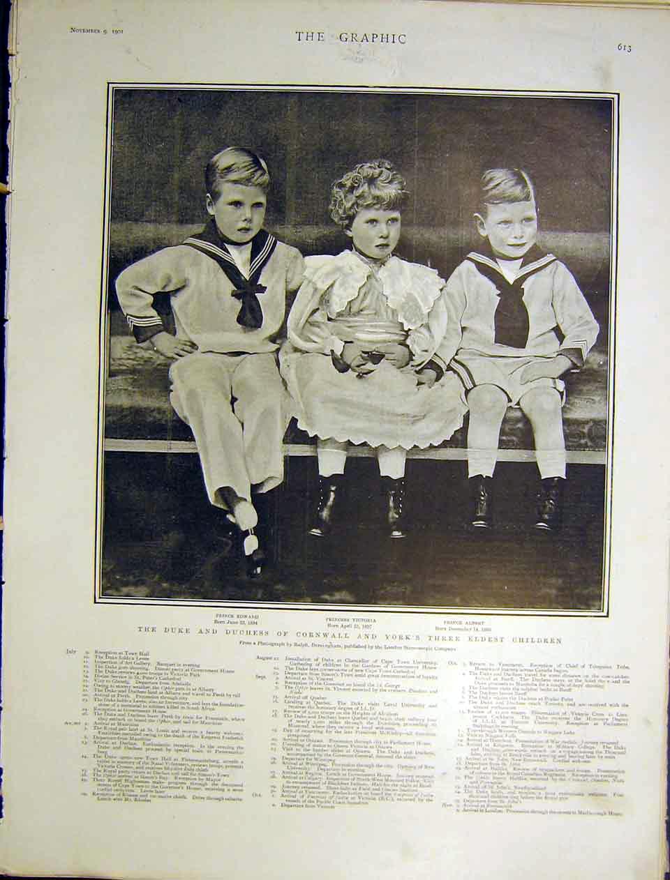 Original Old Antique Print Duke Duchess Cornwall York Children Victoria 1901