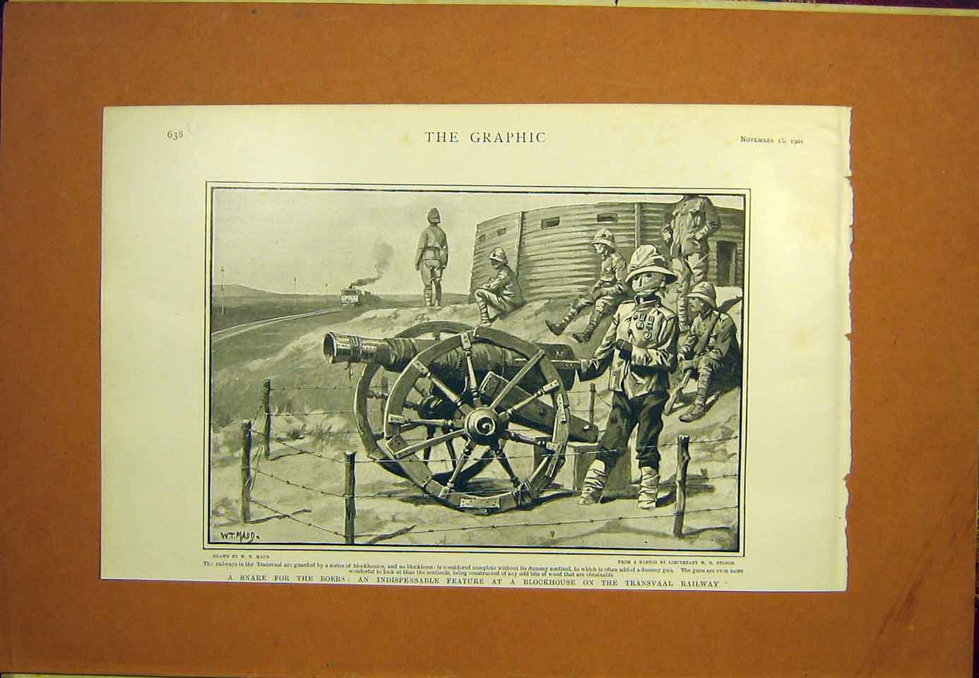 Original Old Antique Print Transvaal Railway Boer Blockhouse Sier 1901 20th